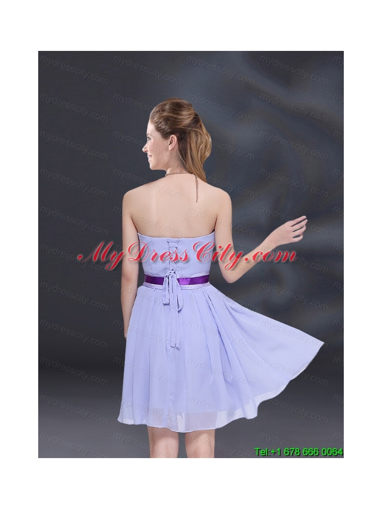 Ruching and Belt Chiffon Prom Dress in Lavender