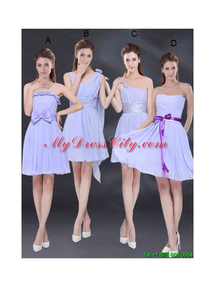 Ruching and Belt Chiffon Prom Dress in Lavender