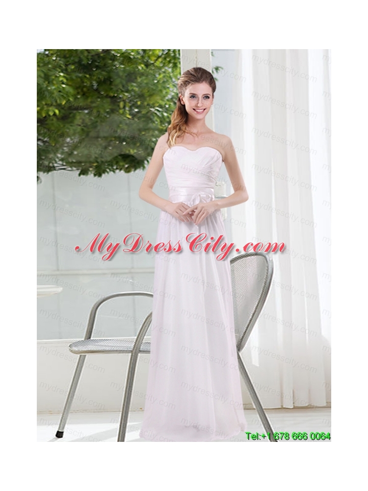 Ruching and Belt Sweetheart Empire White Cheap Prom Dresses