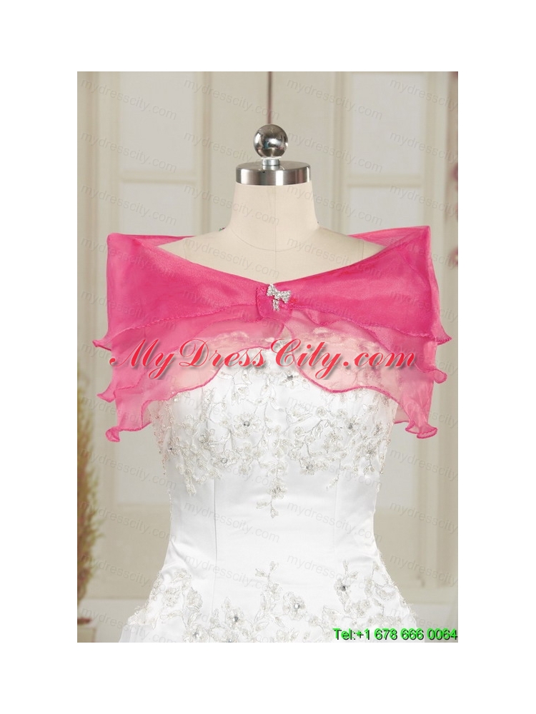 Strapless Hot Pink Quinceanera Dress with Appliques for 2015