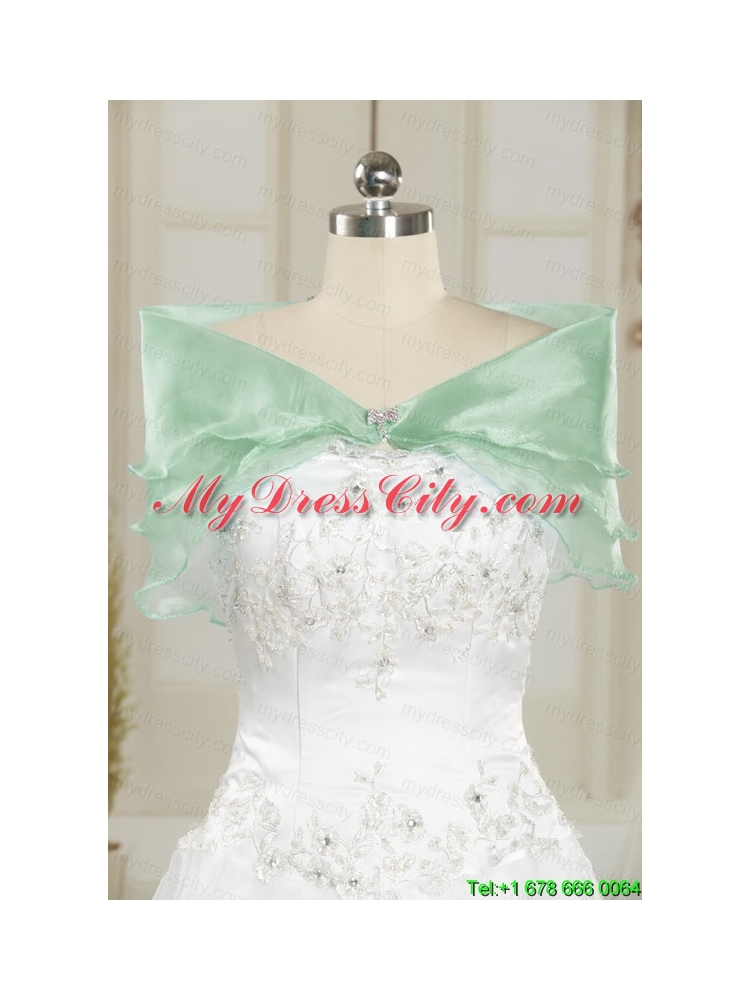 2015 Apple Green One Shoulder Cheap Quinceanera Dresses with Appliques