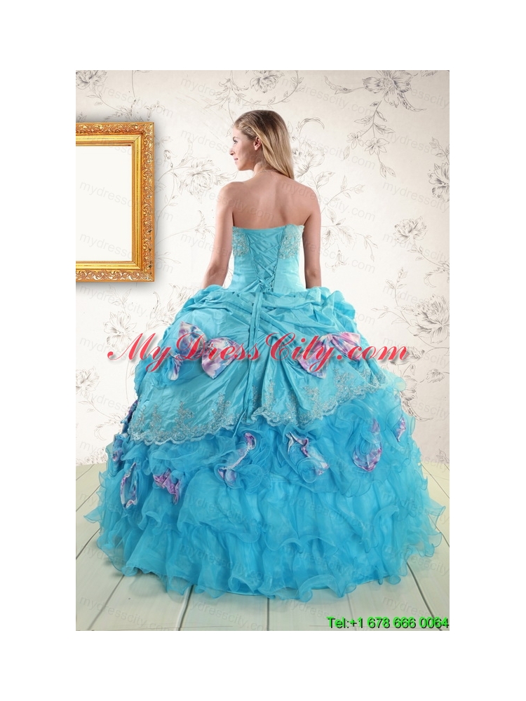 2015 Cheap Aqua Blue Appliques Quinceanera Dresses with Appliques