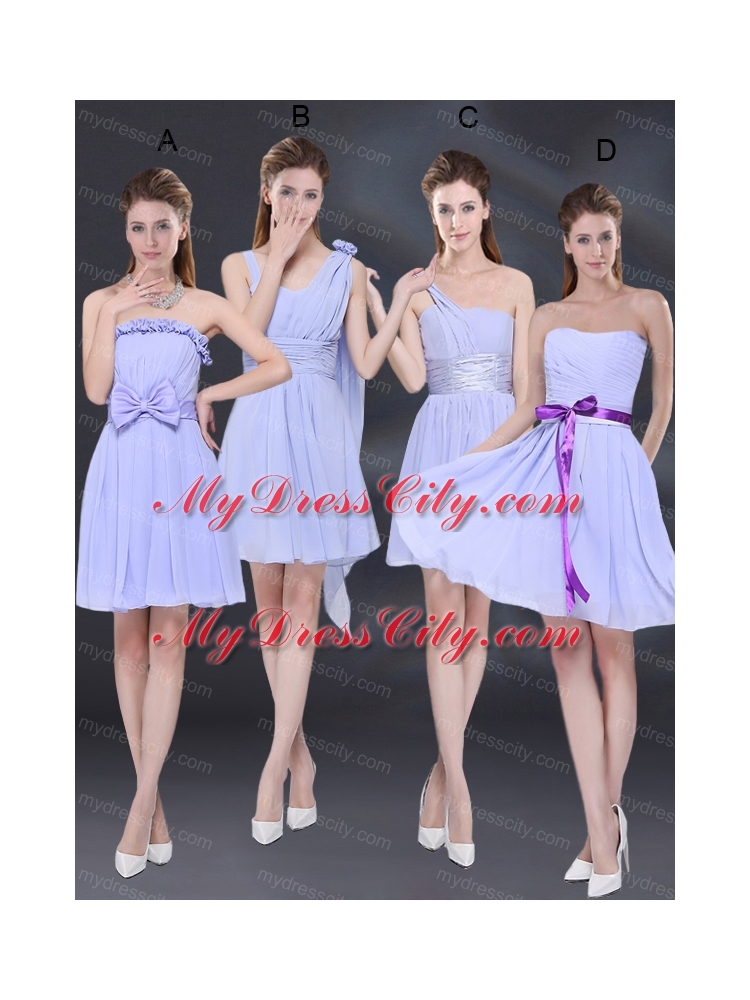 2015 Elegant Chiffon Lace Up Bridesmaid Dress in Lavender