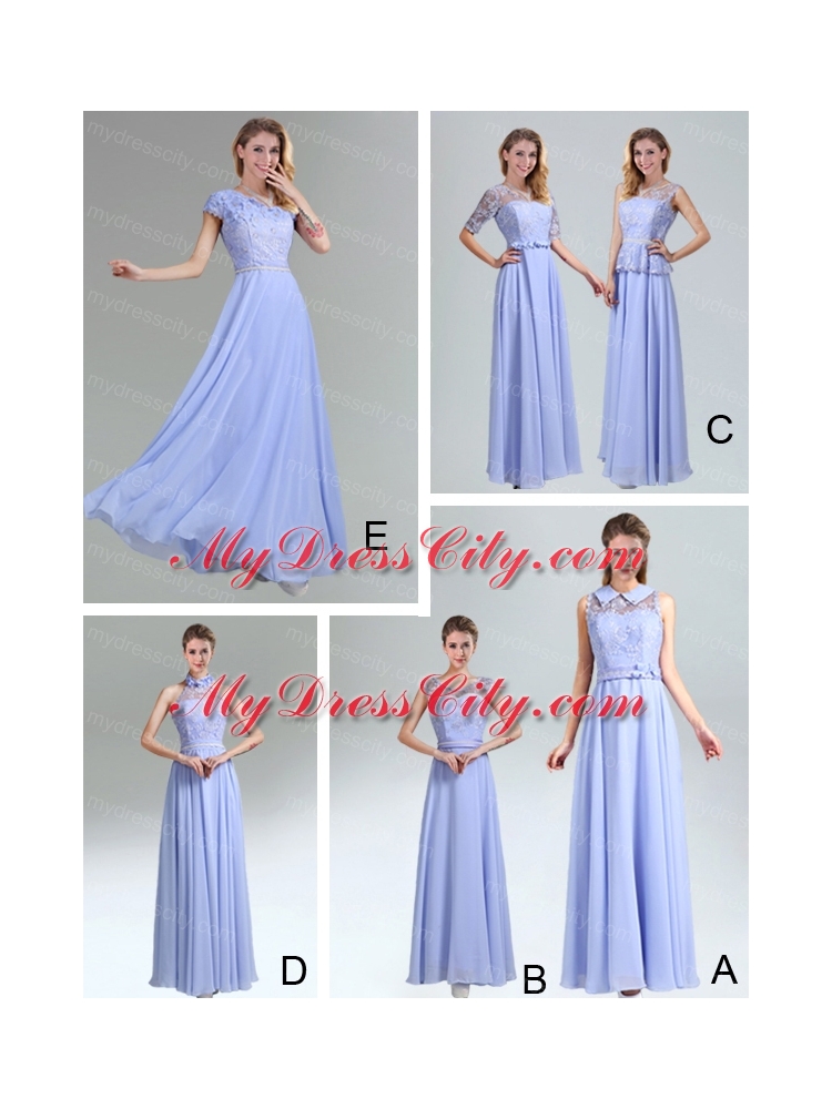 2015 Modest Belt Empire Bridesmaid Dress in Lavender