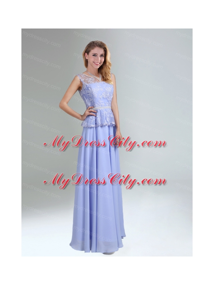 2015 Modest Belt Empire Bridesmaid Dress in Lavender