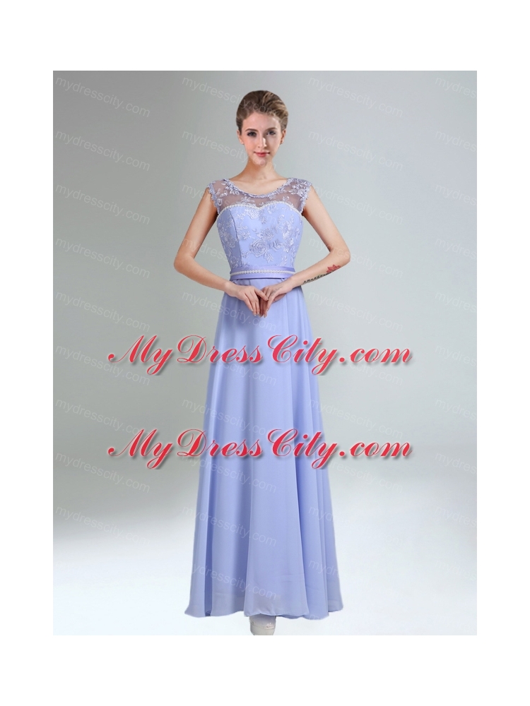 2015 Modest Belt Empire Bridesmaid Dress in Lavender