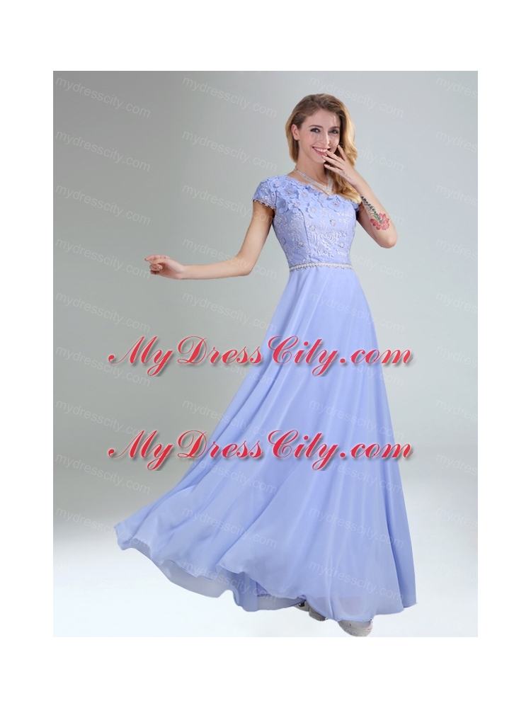 2015 Modest Belt Empire Bridesmaid Dress in Lavender