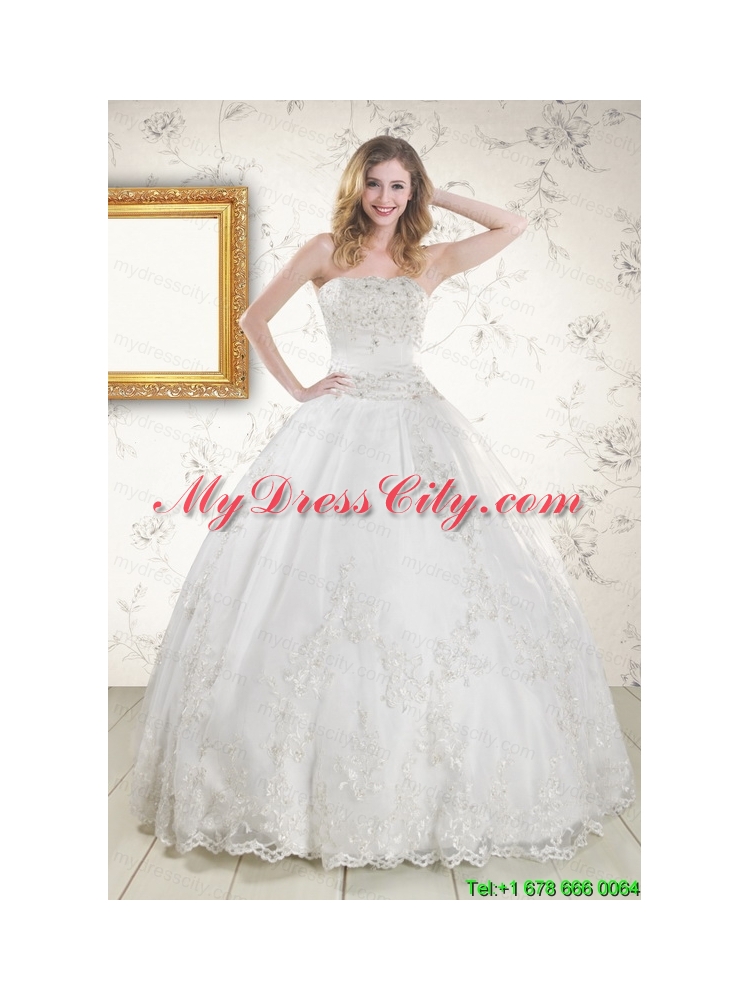 2015 Puffy Appliques Quinceanera Dress in White