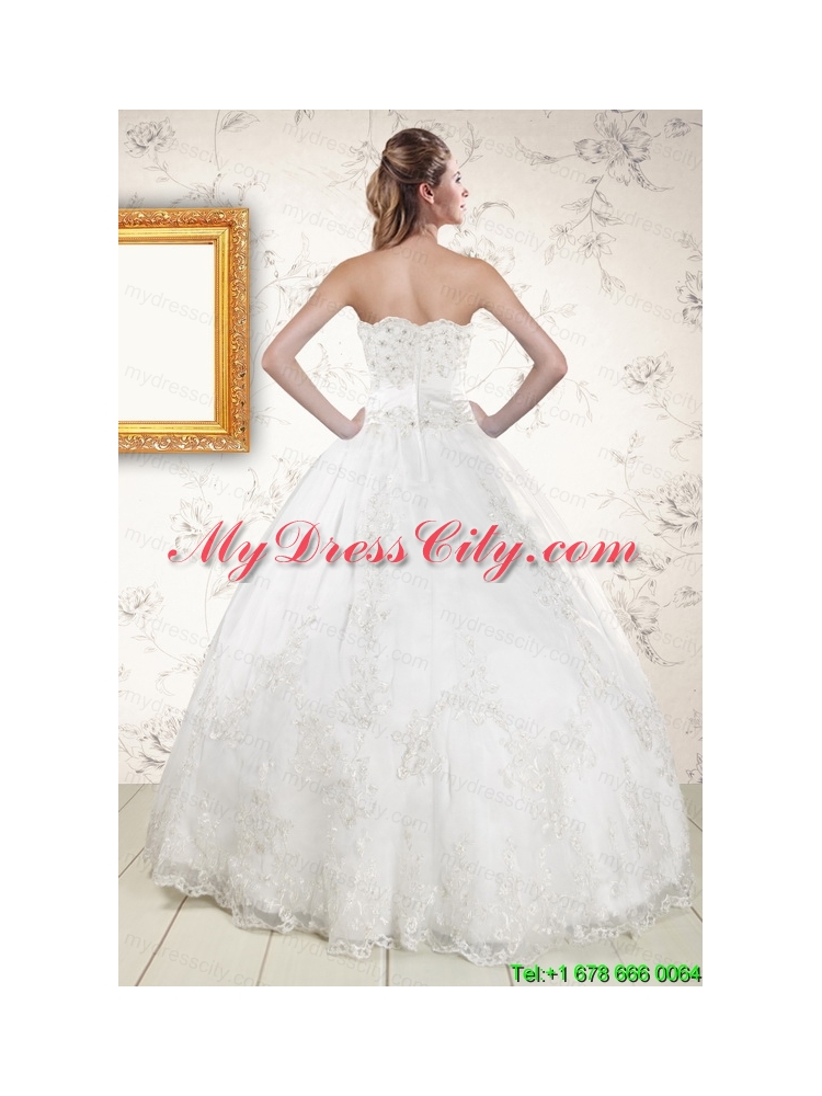 2015 Puffy Appliques Quinceanera Dress in White