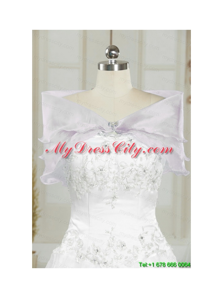 2015 Puffy Appliques Quinceanera Dress in White