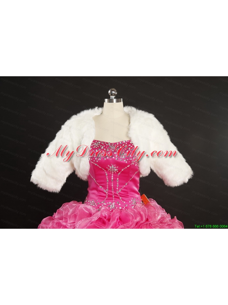 2015 Puffy Appliques Quinceanera Dress in White