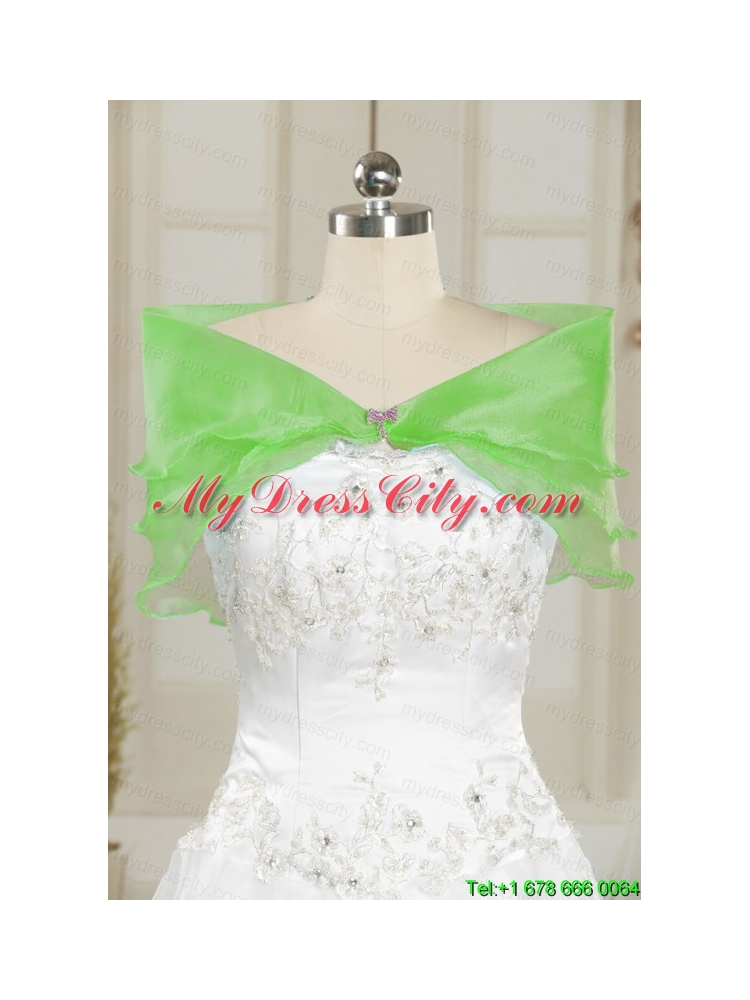 2015 Puffy Strapless Appliques Quinceanera Dresses in Spring Green