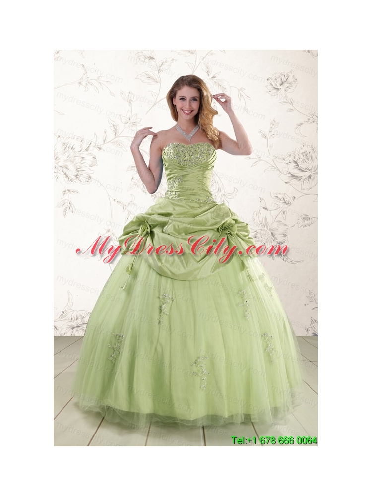 2015 Sweetheart Beading Quinceanera Dress in Yellow Green