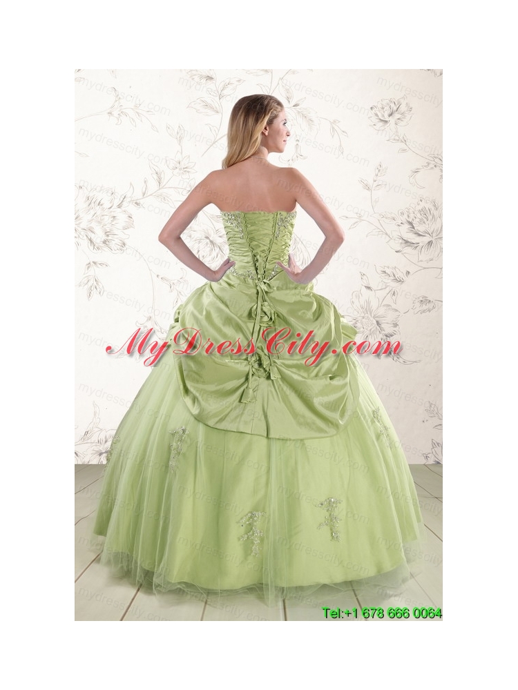 2015 Sweetheart Beading Quinceanera Dress in Yellow Green