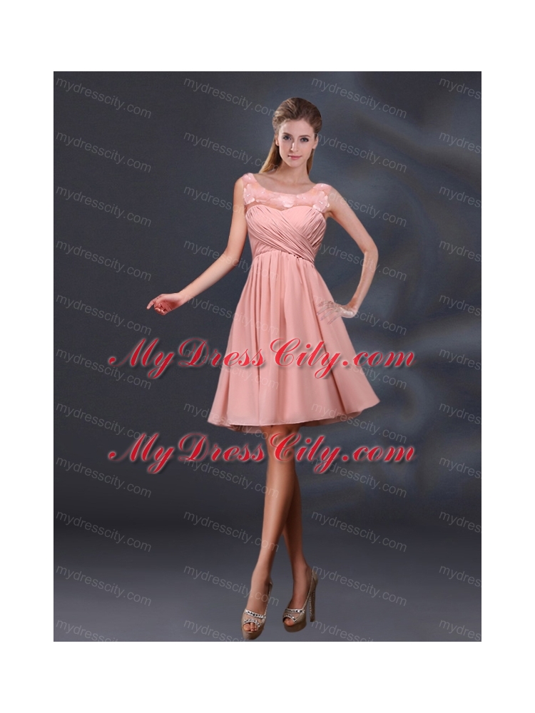 Bateau A Line Bridesmaid Dresses with Appliques and Ruching