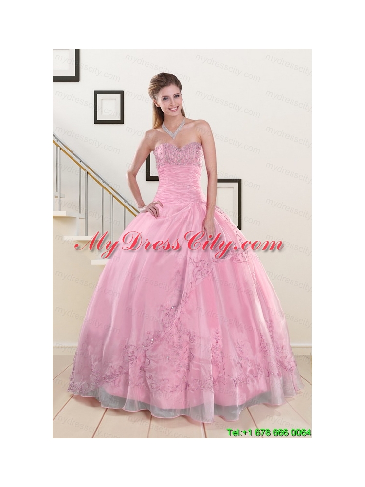 Beading and Appliques Baby Pink Quinceanera Dresses for 2015