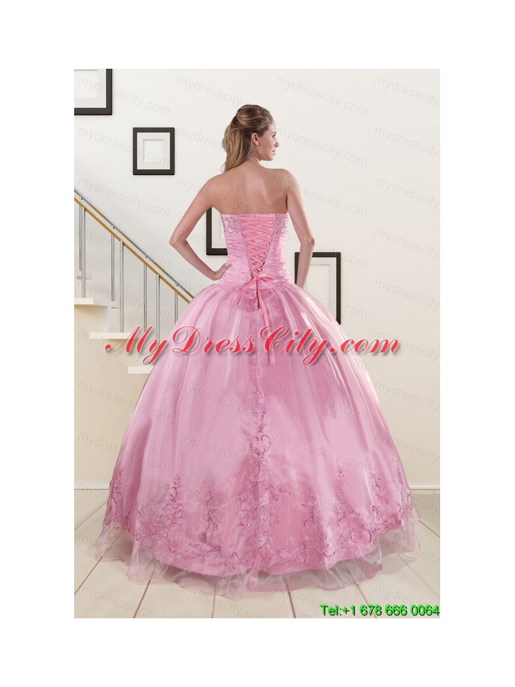 Beading and Appliques Baby Pink Quinceanera Dresses for 2015