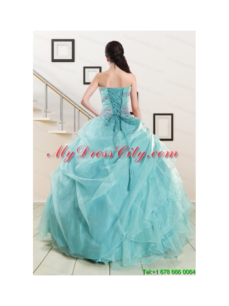 Beading and Ruffles Pretty Quinceanera Dresses in Turquoise for 2015