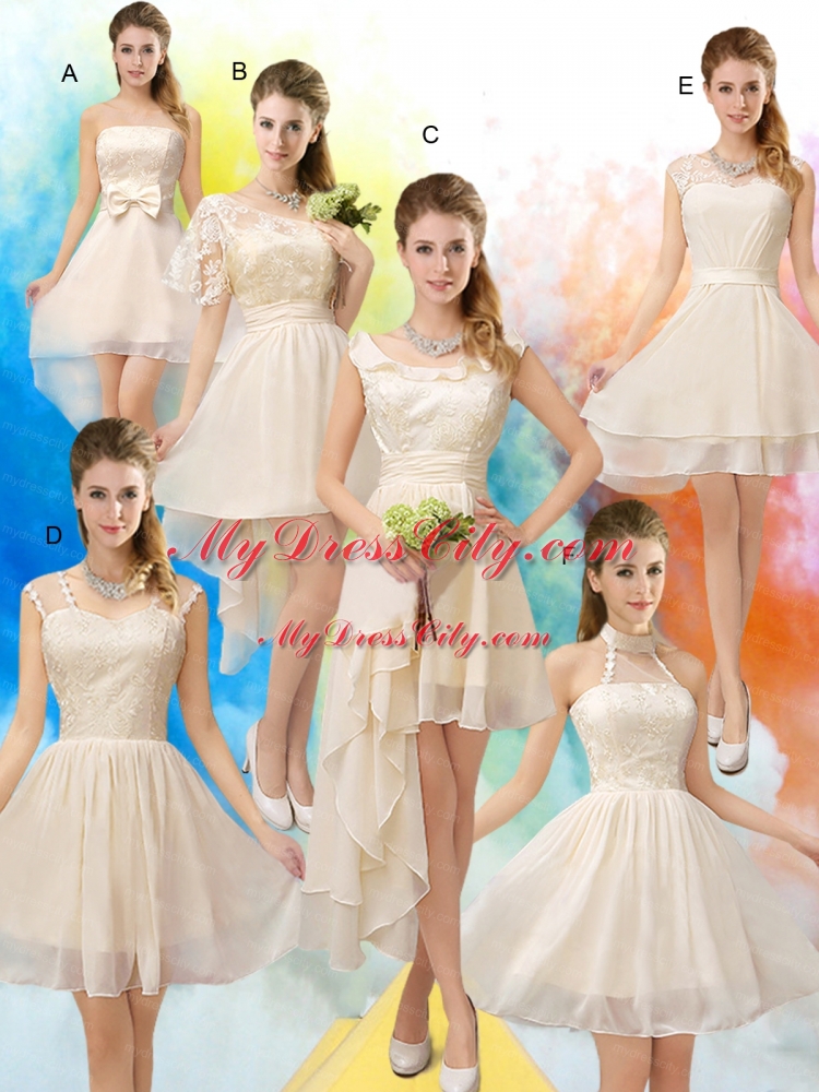 Champagne Chiffon Lace Up Bridesmaid Dress for 2015