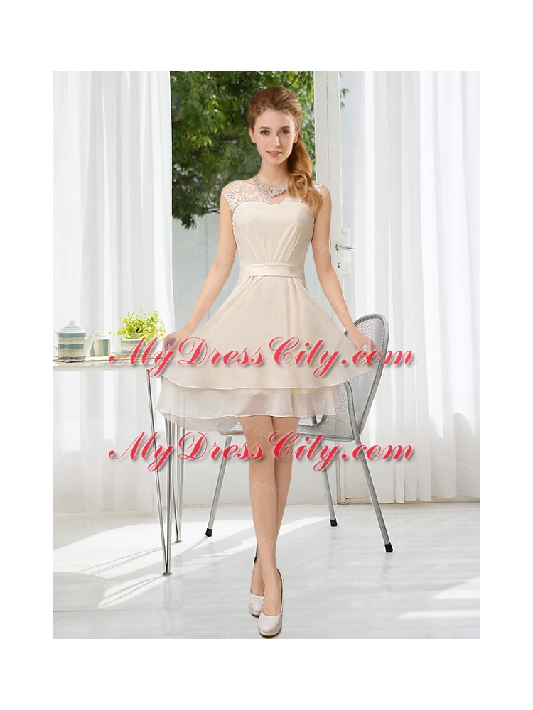 Champagne Chiffon Lace Up Bridesmaid Dress for 2015