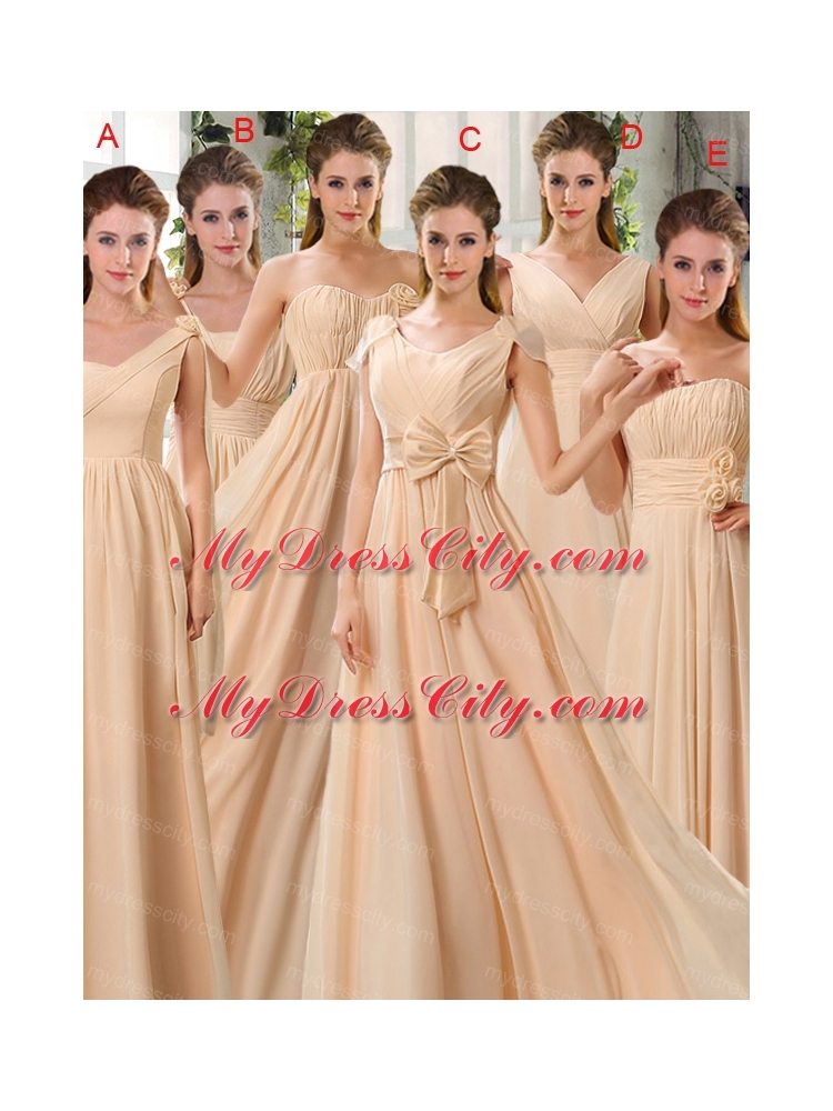 Champagne Ruching Chiffon Bridesmaid Dresses with Sweetheart