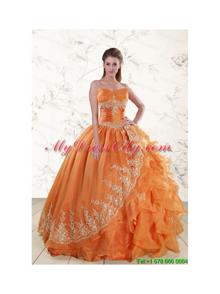 Cheap Strapless Appliques 2015 Quinceanera Dresses in Orange