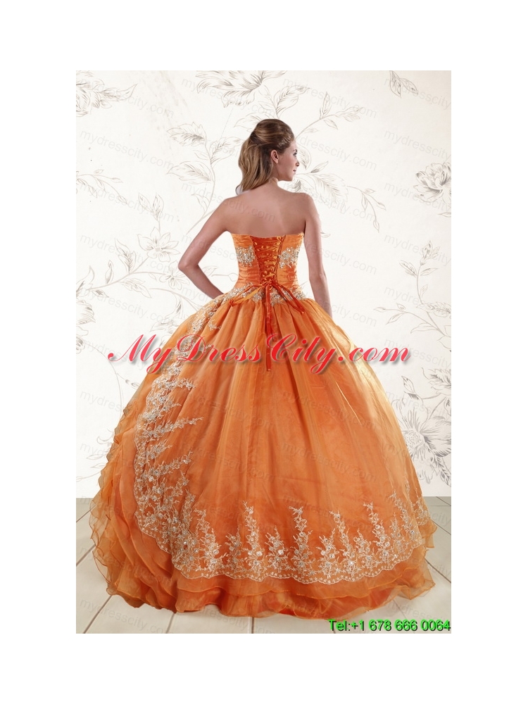 Cheap Strapless Appliques 2015 Quinceanera Dresses in Orange