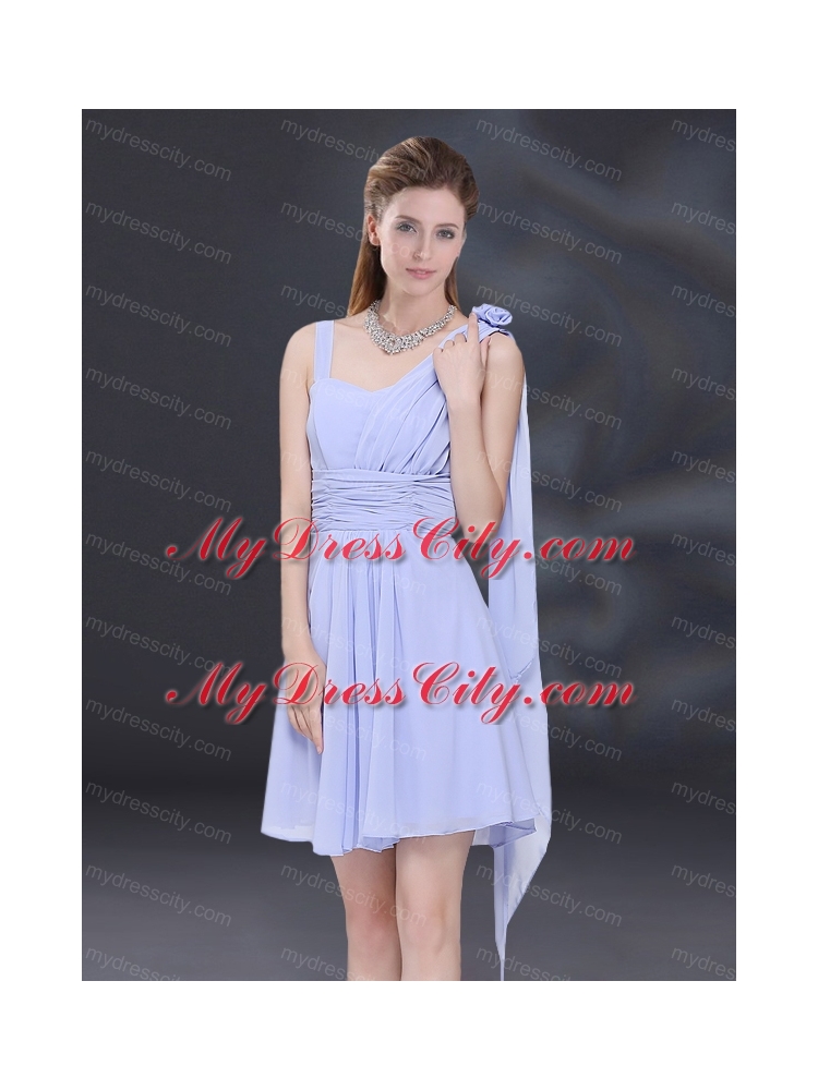 Chiffon Ruching 2015 Lavender Bridesmaid Dress with One Shoulder