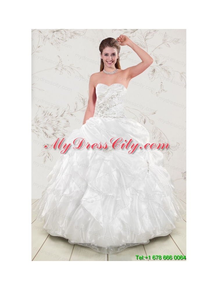 Classical Beading and Ruffles 2015 Quinceanera Dresses in White