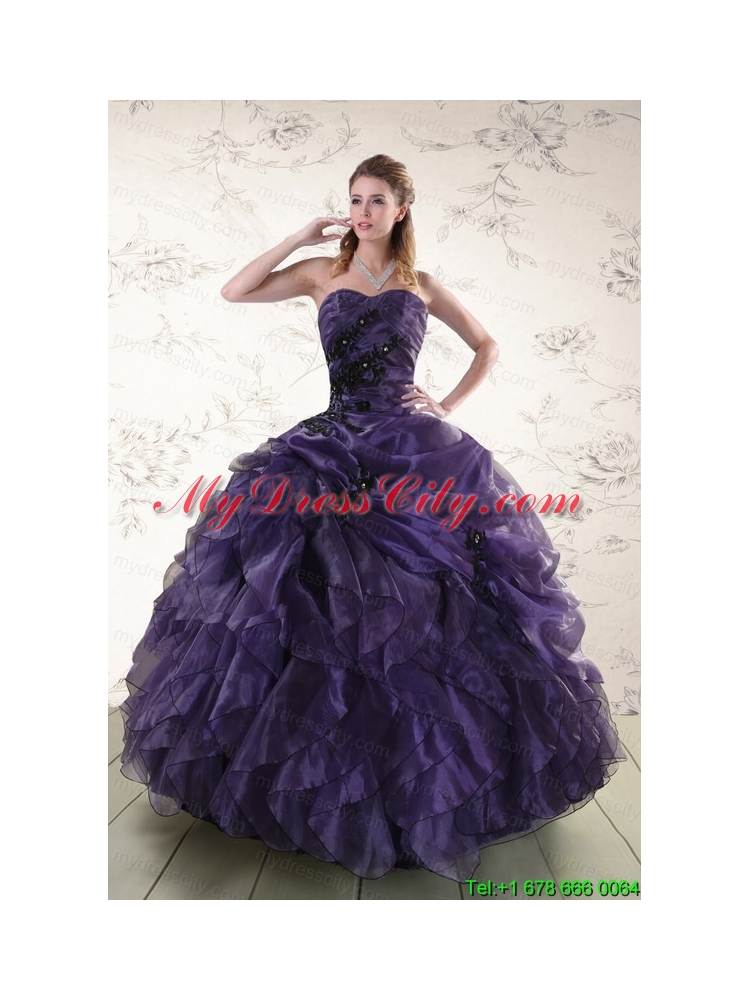 Elegant Sweetheart Appliques Purple Quinceanera Dress for 2015