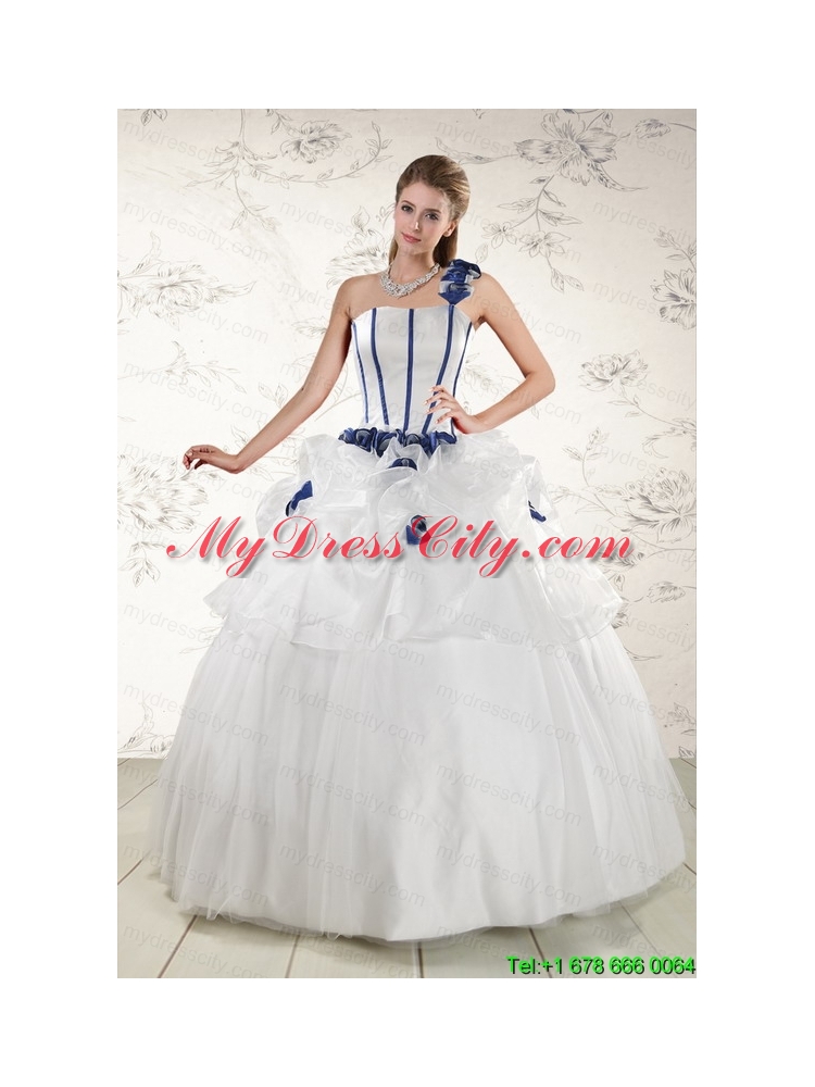 Elegant White One Shoulder Hand Made Flower Quinceanera Dress for 2015