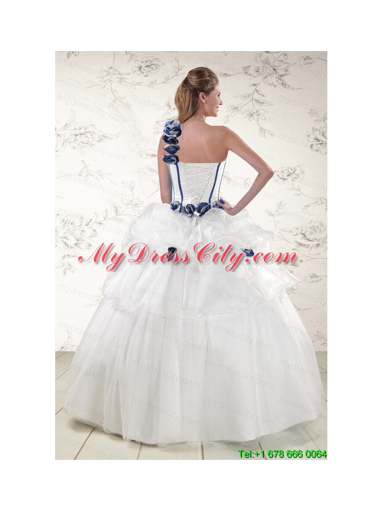 Elegant White One Shoulder Hand Made Flower Quinceanera Dress for 2015