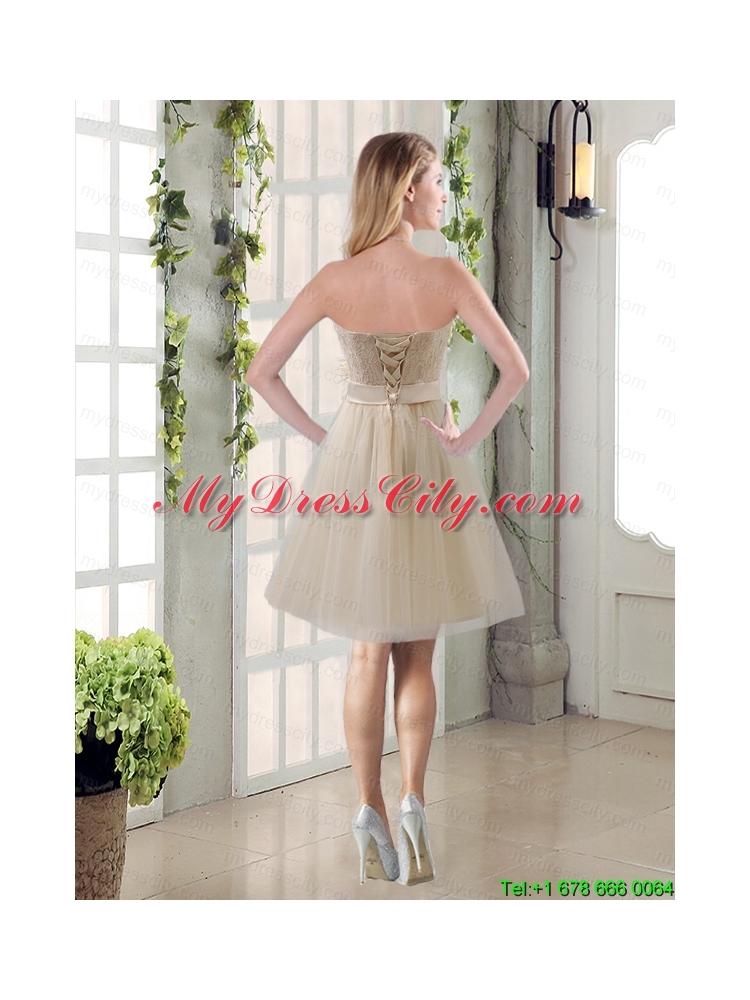 Handmade Flower Strapless Lace Mothr of The Bride  Dress with Mini Length