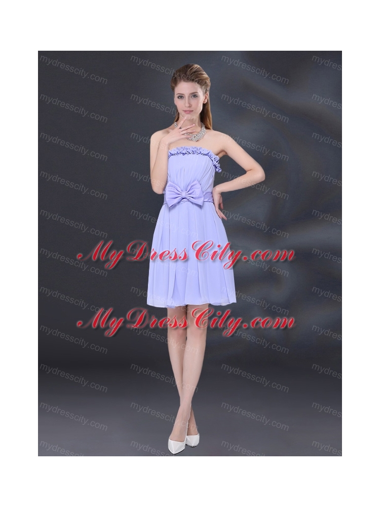 Lavender A Line Strapless Bridesmaid Dress with Bowknot