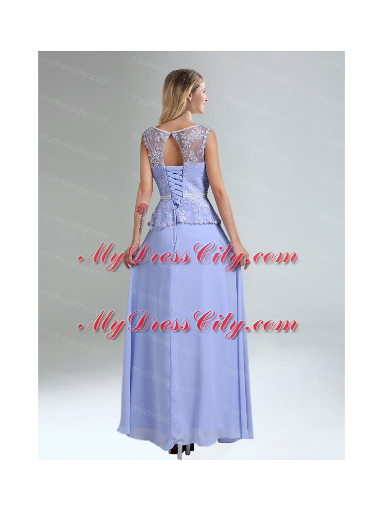 Lavender Belt and Lace Empire 2015 Bridesmaid Dress with Bateau