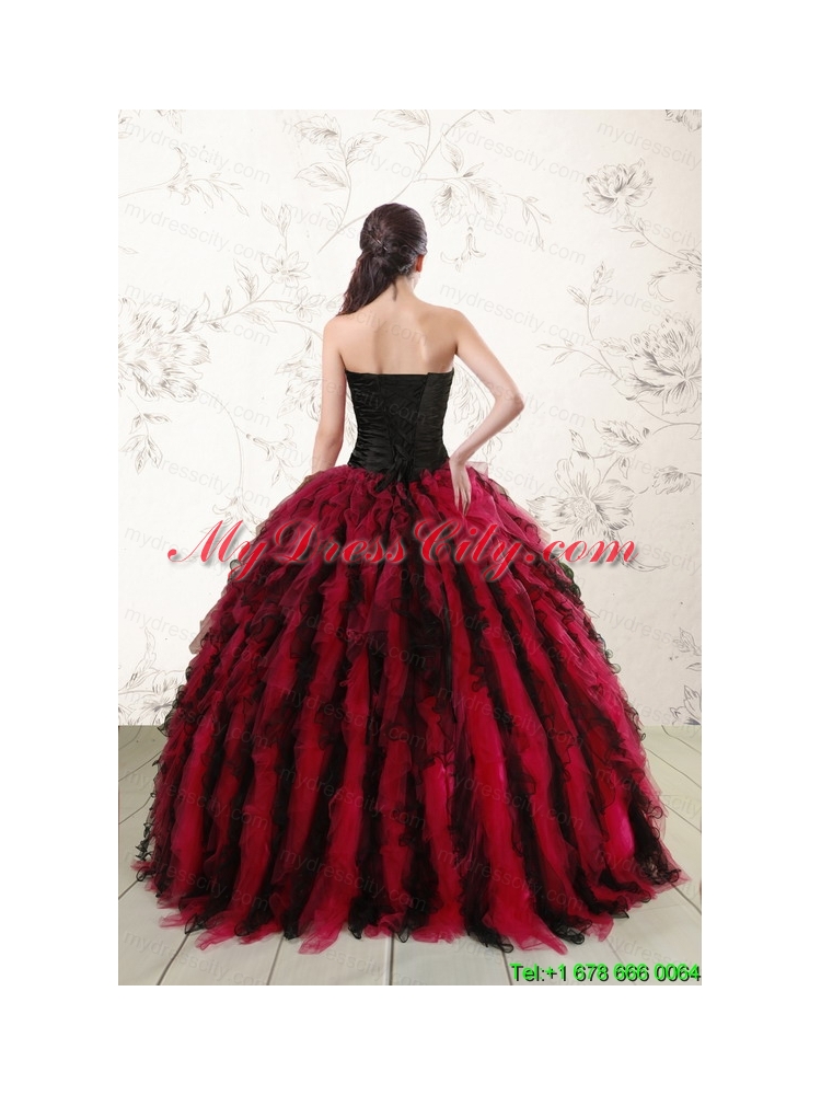 Luxurious Sweetheart Ruffles and Beaded Quinceanera Dresses in Red and Black