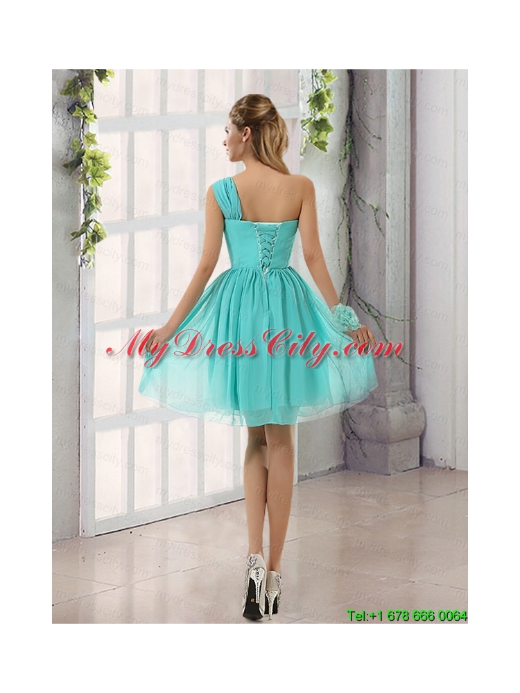 Natural One Shoulder A Line Ruching Lace Up Mothr of The Bride  Dress