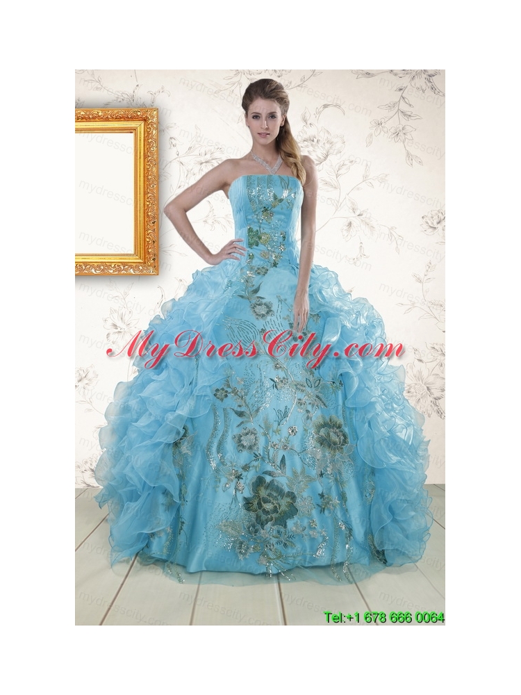 New Style Embroidery 2015 Quinceanera Dresses in Baby Blue