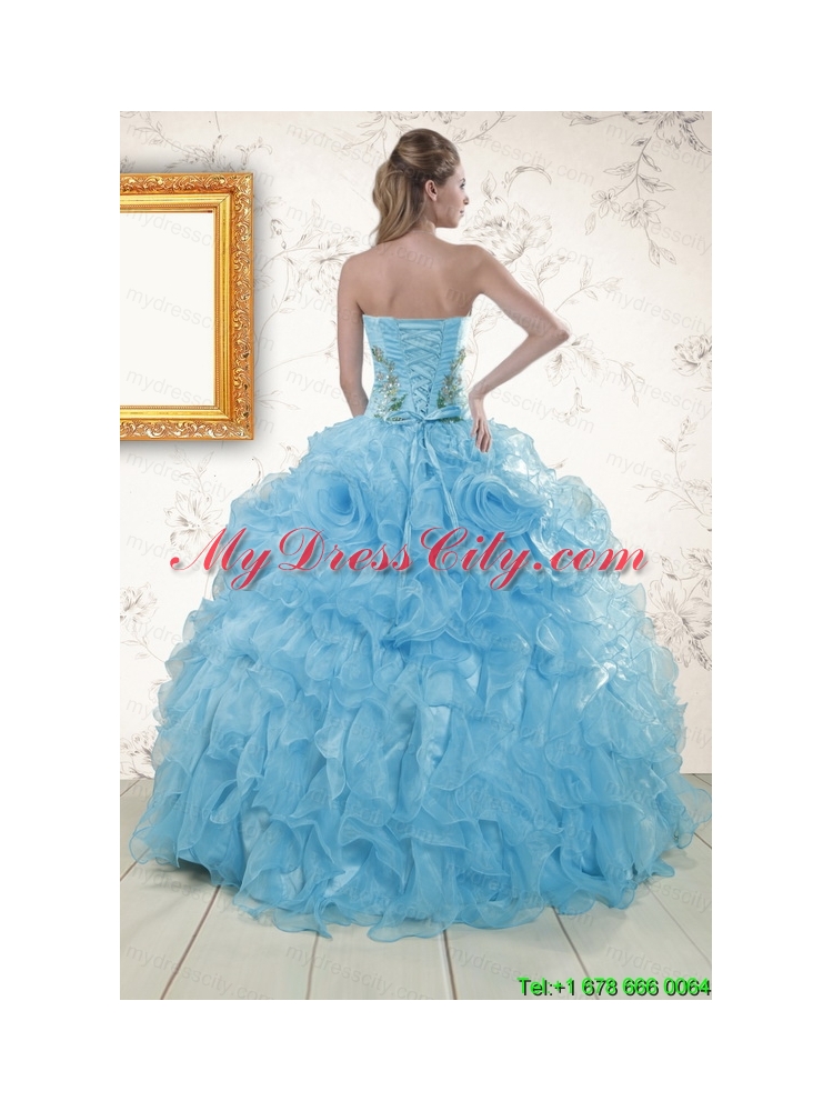 New Style Embroidery 2015 Quinceanera Dresses in Baby Blue