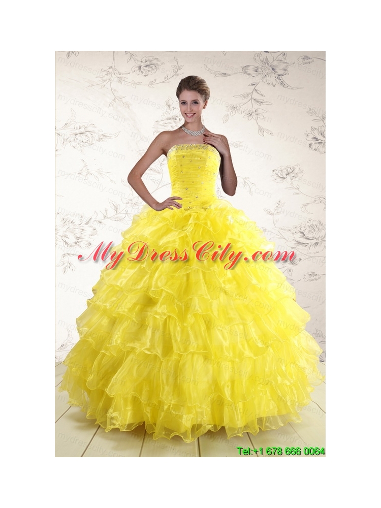 New Style Yellow Quinceanera Dresses with Beading and Ruffles