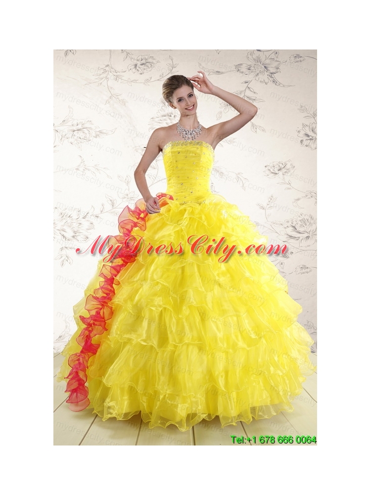 New Style Yellow Quinceanera Dresses with Beading and Ruffles