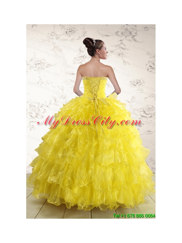 New Style Yellow Quinceanera Dresses with Beading and Ruffles