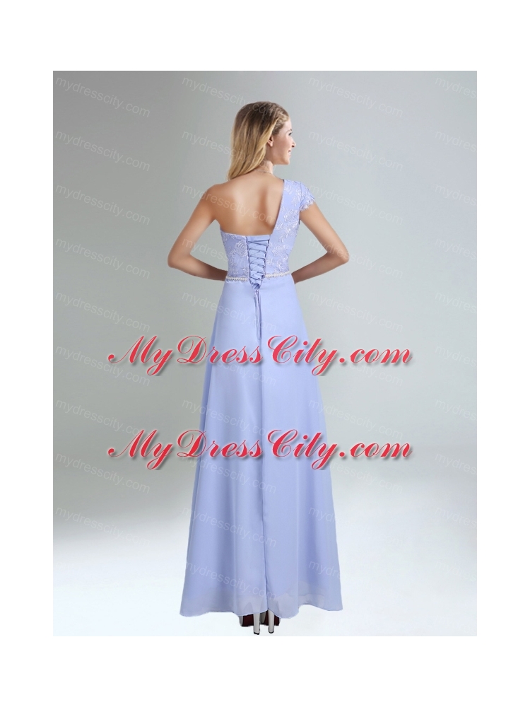 One Shoulder Belt Empire 2015 Appliques Bridesmaid Dress in Lavender