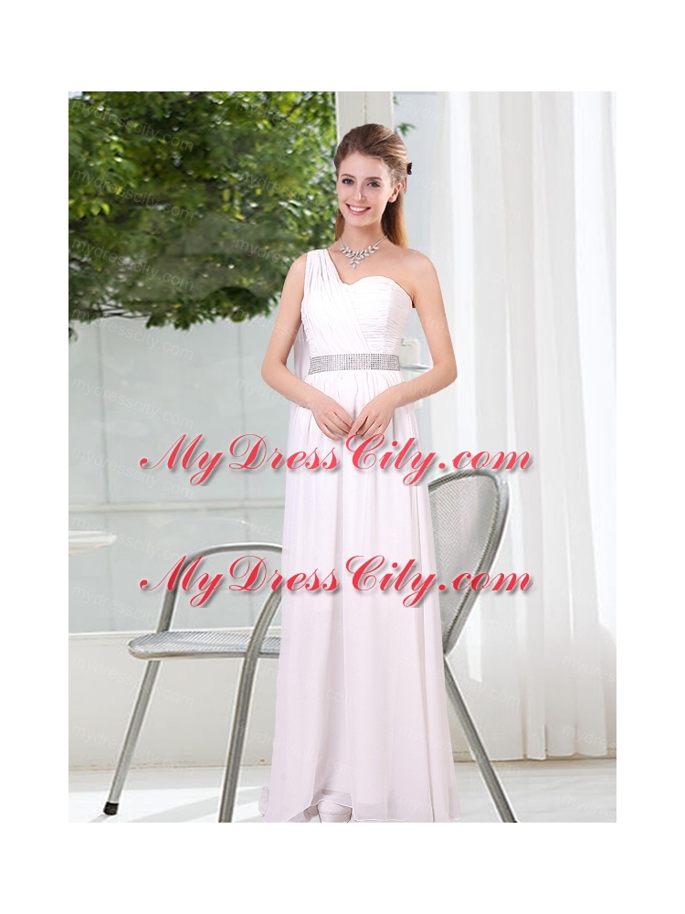 One Shoulder Empire Ruching Sequins White Bridesmaid Dresses