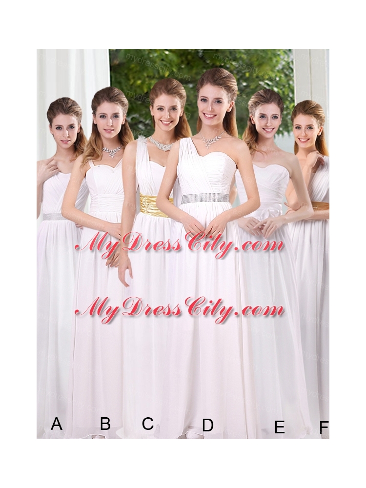 One Shoulder Empire Ruching Sequins White Bridesmaid Dresses