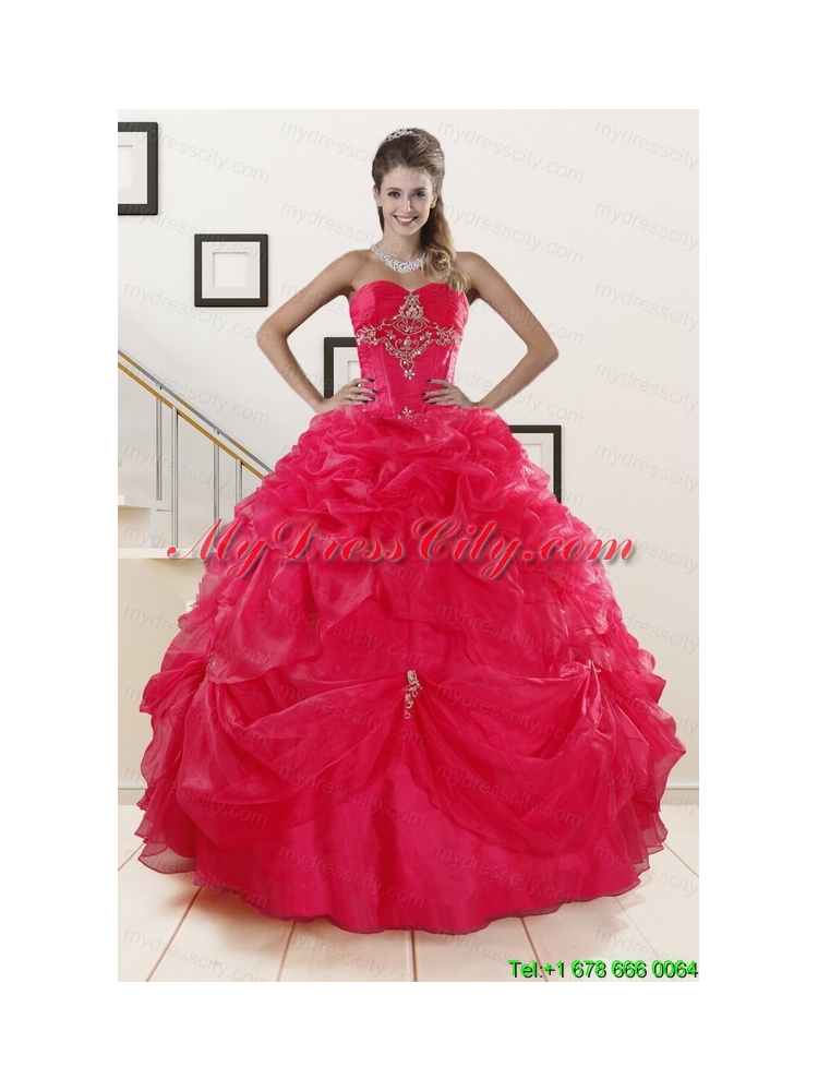 Perfect Red Sweetheart Quinceanera Dresses with Appliques