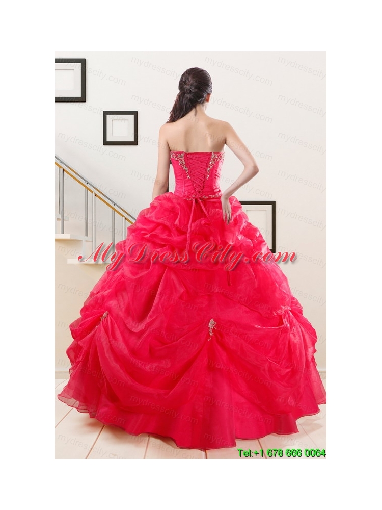 Perfect Red Sweetheart Quinceanera Dresses with Appliques