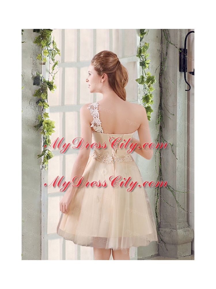 Popular A Line Appliques Bridesmaid Dress with One Shoulder