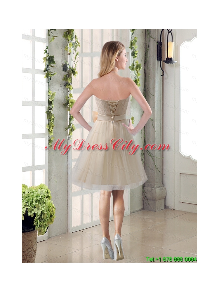 Popular Champagne Strapless Princess Bowknot Mothr of The Bride  Dresses for 2015