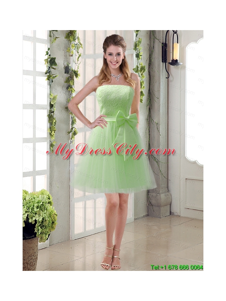 Popular Champagne Strapless Princess Bowknot Mothr of The Bride  Dresses for 2015